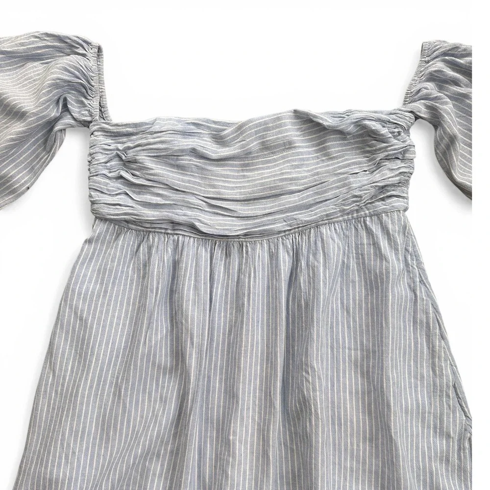 Abercrombie & Fitch Blouse Womens XL Blue White Good Striped Puff Sleeve Boho‎